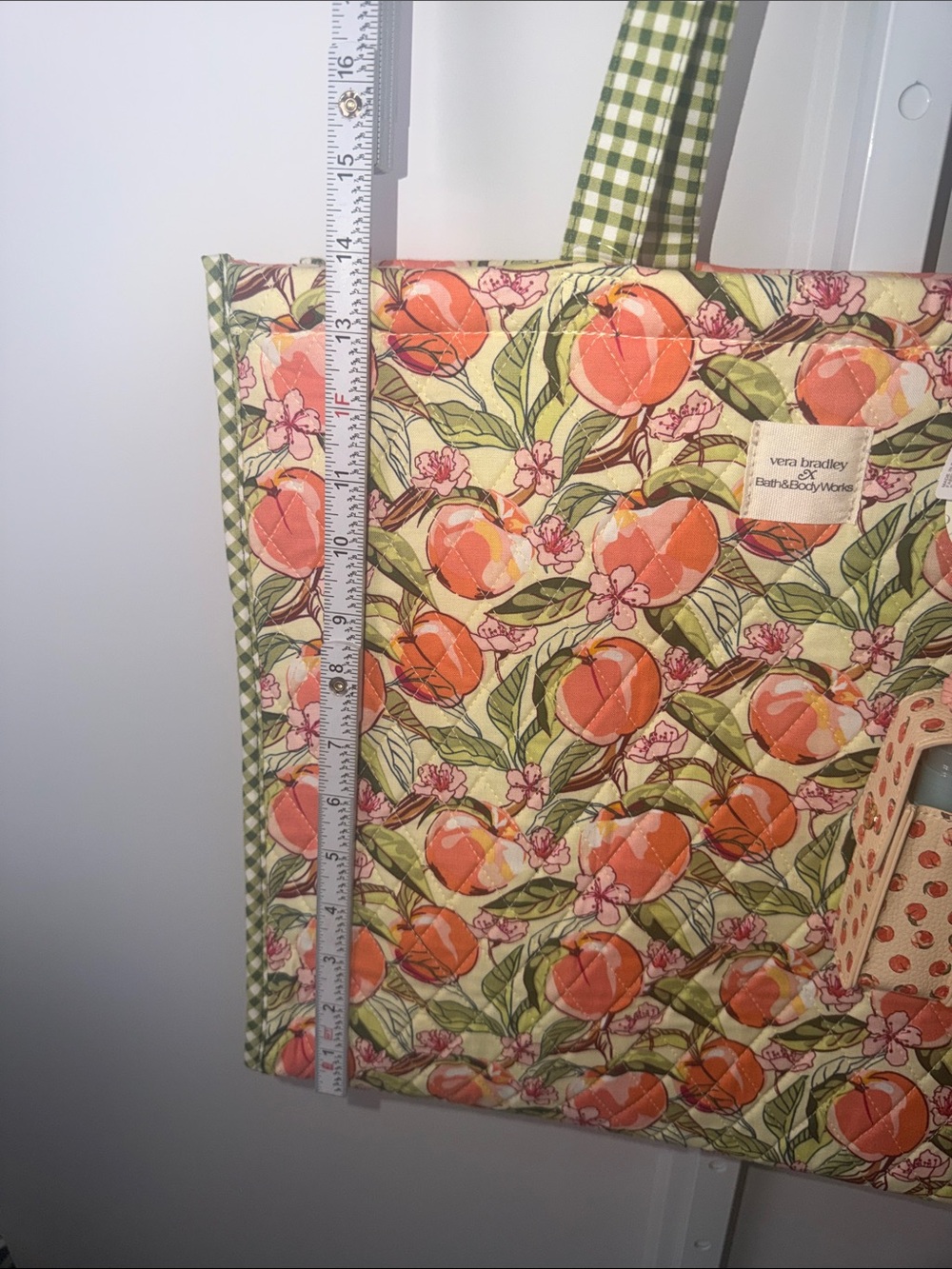 NWT Vera Bradley Peach Blossom Quilted Tote in Peach, Green, Pink - Picture 3 of 7